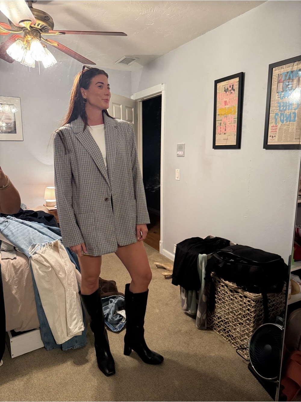 Target Women's Checked Oversized Blazer Jacket in Gray